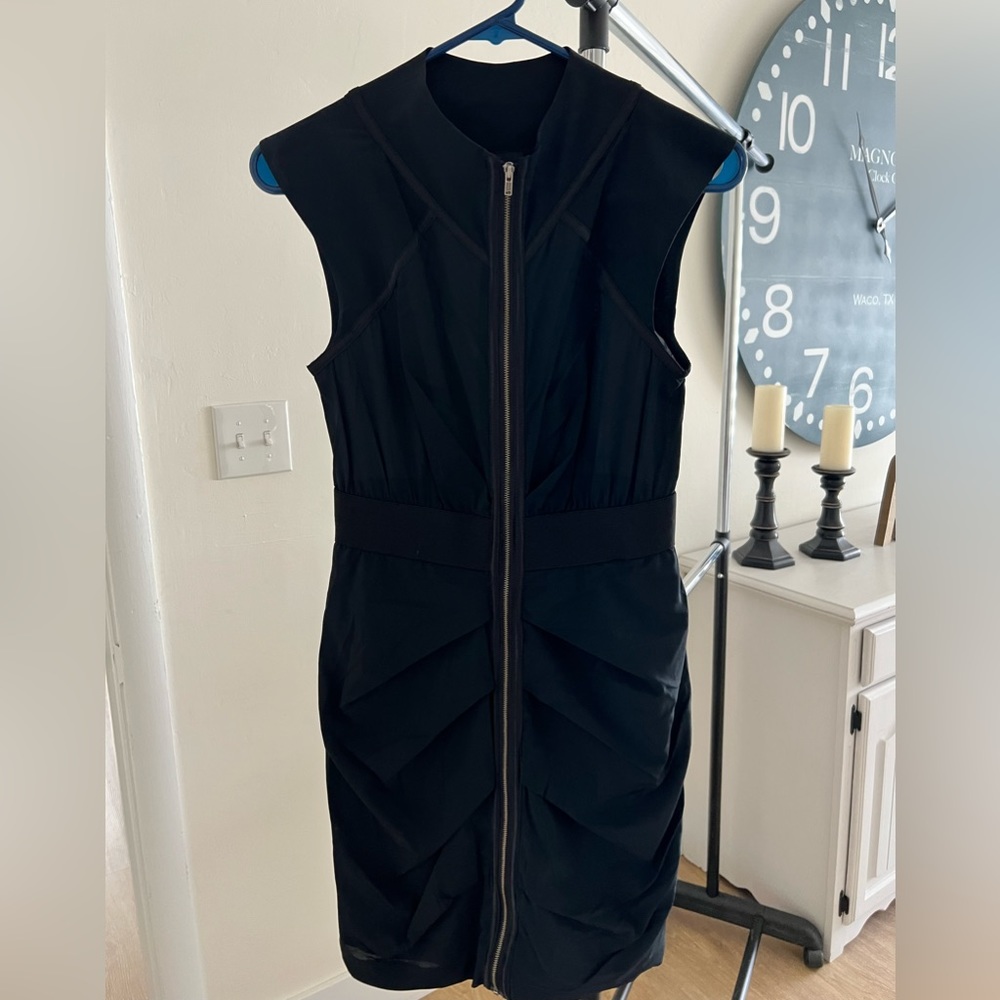 Bebe silk blend black zip up dress